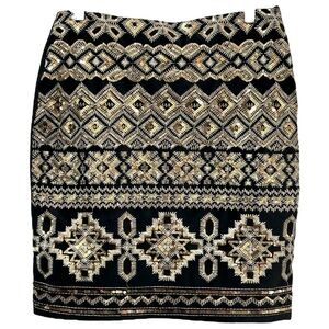 Karen Kane Tinseltown  Black &‎ Gold Patterned Sequin Pencil Skirt  Sz L